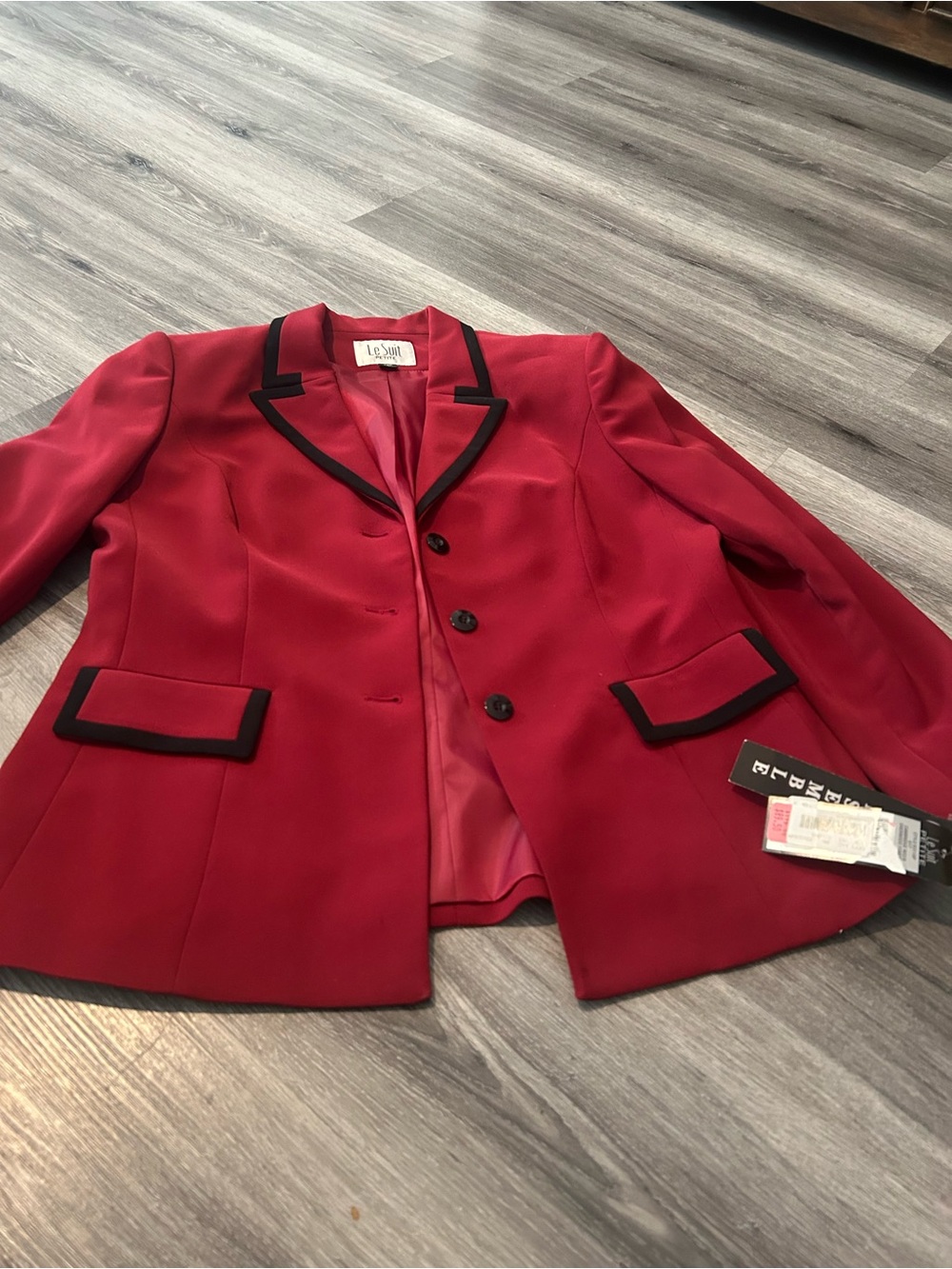 Le Suit Red Blazer with Black Trim